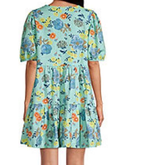 a.n.a Short Sleeve Empire Waist Dress Wildflower Teal M Tall size NWT in pkg - Picture 3 of 5